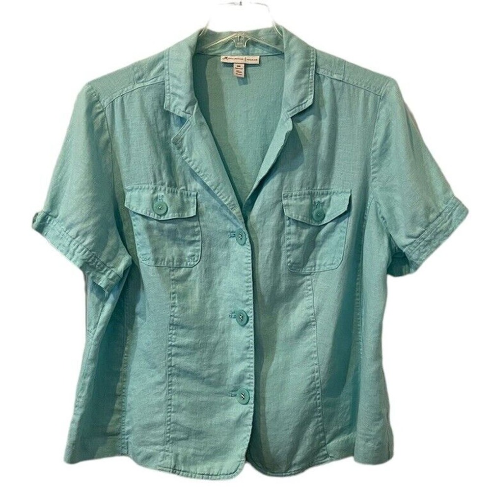 JM Collection Light Teal Linen Button Up Jacket Shirt Women's Size 18W